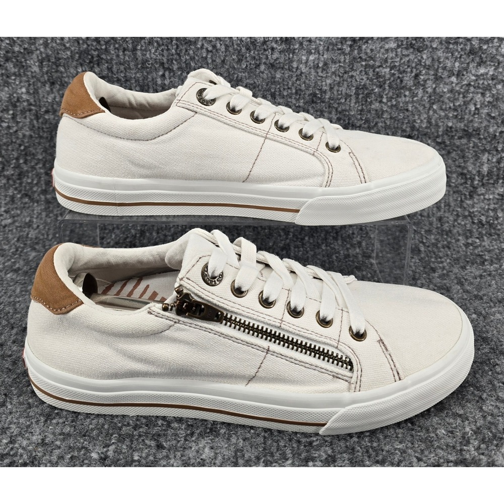 Taos Z Soul Sneakers Women 7.5 White Canvas Side Zip Low Top ZSL-13672 Orthotic - Picture 2 of 8